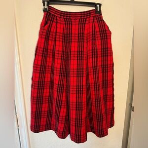 CHRISTIAN DIOR Separates Vintage Pure Wool Red Plaid Midi Skirt Womens 6 Pleated